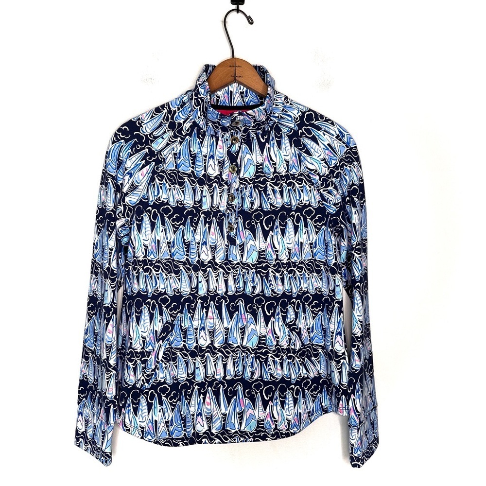 Lilly Pulitzer | Captain Sails & Stripes Quarter Button Pullover Size Small